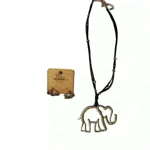 Elephant Necklace & Earring Set. Black & silver colored necklace.